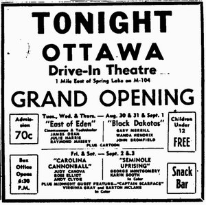 M-104 Drive-In Theatre - Ottawa Grand Opening Ad 8-30-55